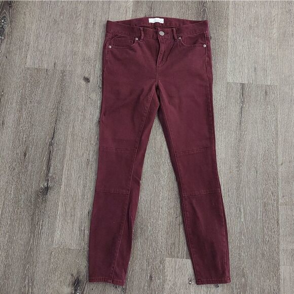 Loft Burgundy Ankle Zip Legging Skinny Jeans Size 2 - Picture 1 of 8